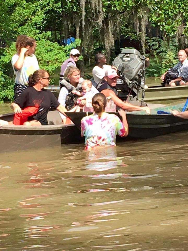 evacuees from a flood in boats