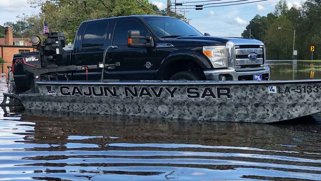 cajun navy search and rescue boat and truck 1