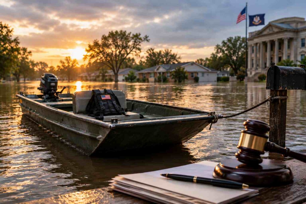 rescue boat in louisiana floodwaters